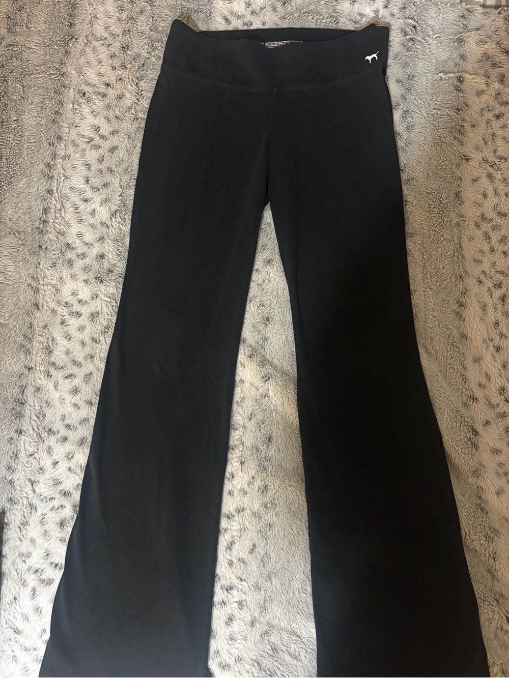 Victoria’s Secret Pink Black Flared Yoga Pants with Small Dog Logo. full length